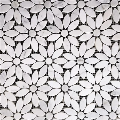 Carrara White Flower Marmorna mozaična ploščica za tla v tušu ali kopalnici