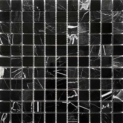 Marmorna kvadratna mozaična ploščica Nero Marquina za tla v prhi ali kopalnici
