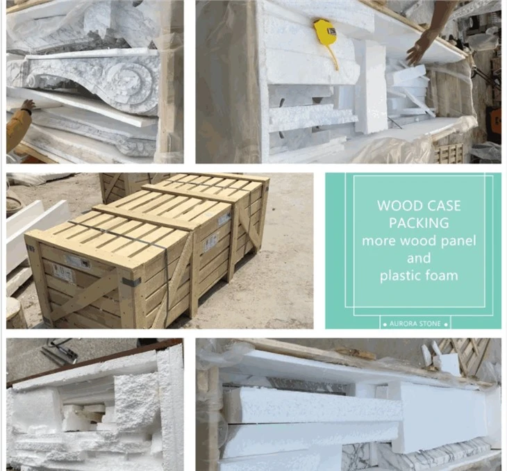 Hand Carved White Marble Cultured Stone Fireplace Mantel Surround